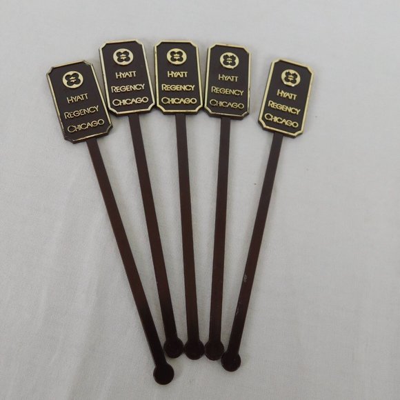 5 Hyatt Regency Chicago Swizzle Stick Drink Stirrer Spir-It USA Brown Plastic - Picture 1 of 12